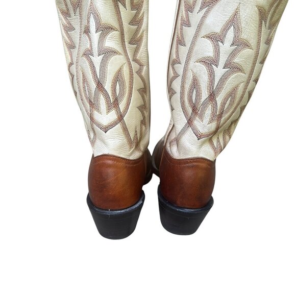 Tony Lama Western Buckaroo Two Tone Brown Cowboy Boots Sz 9.5B Vtg USA Leather - Picture 7 of 8